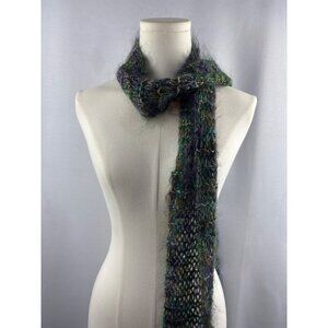 Women’s Green & Blue Wool Scarf with Tassels